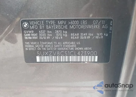 2012 BMW X5 xDrive50I из США, поврежденный, VIN 5UXZV8C51CL423900